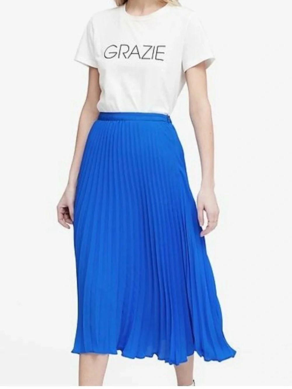 Banana Republic Royal Blue Pleated Midi Skirt